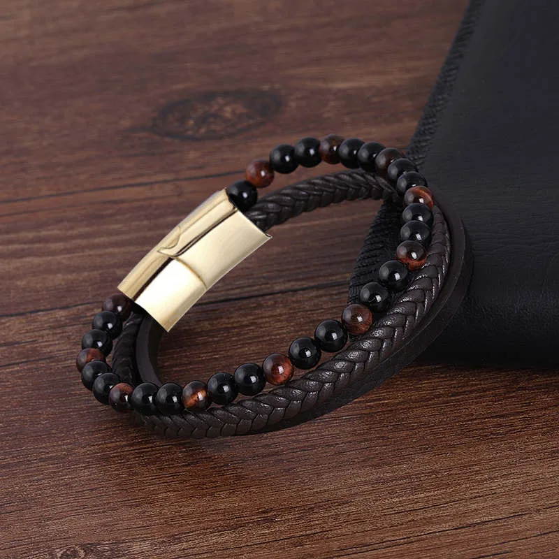 3 Gold coffee Модный браслет из нержавеющей стали 6 мм с красным тигром ege Stone Beads черный магнит из нержавеющей стали браслет для мужчин браслет на запястье - Окраска металла: 3 Gold coffee
