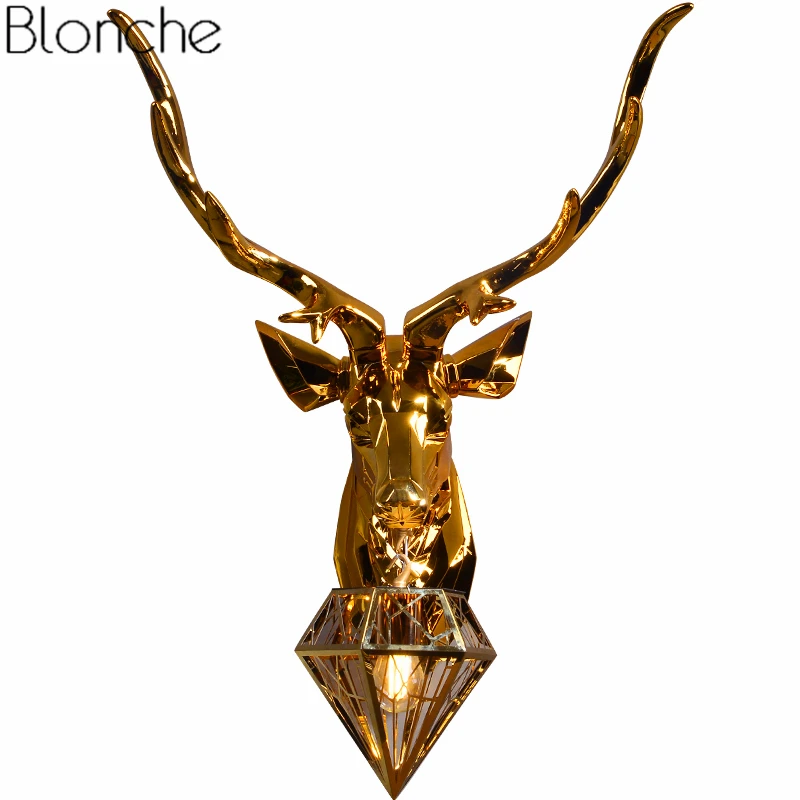 American Retro Gold Deer Wall Lamp Antlers Light Fixtures Living Room Bedroom Bedside Led Sconce Home Decor Luminaire | Освещение