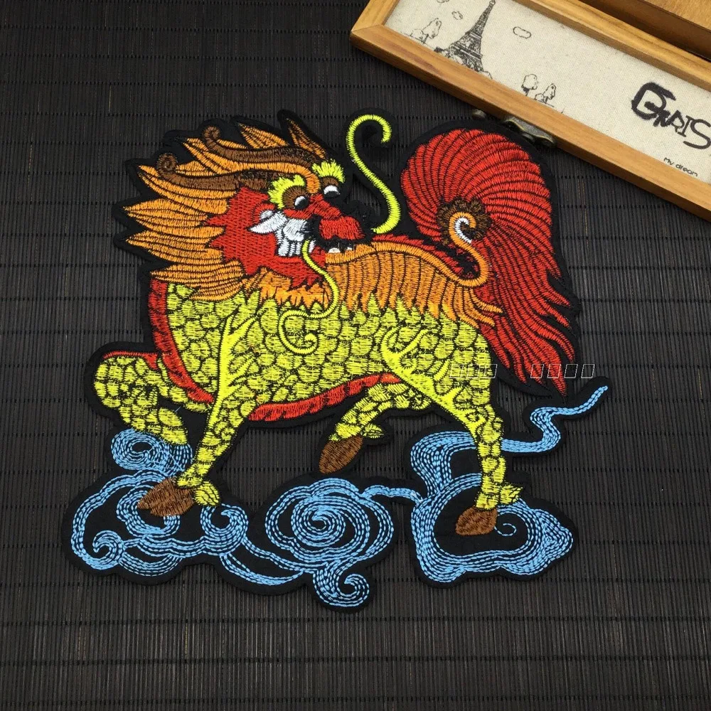 1 шт. 12 5*21 5 см красочные вышивки огонь Kirin Чжан Юн кружевное с вышивкой наклейки на