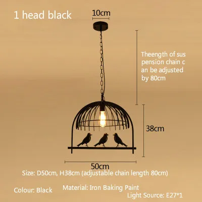 1 head black Люстра креативные растения Ретро Промышленная клетка бар персональная одежда магазин ресторан птица орех железные лампы - Цвет корпуса: 1 head black