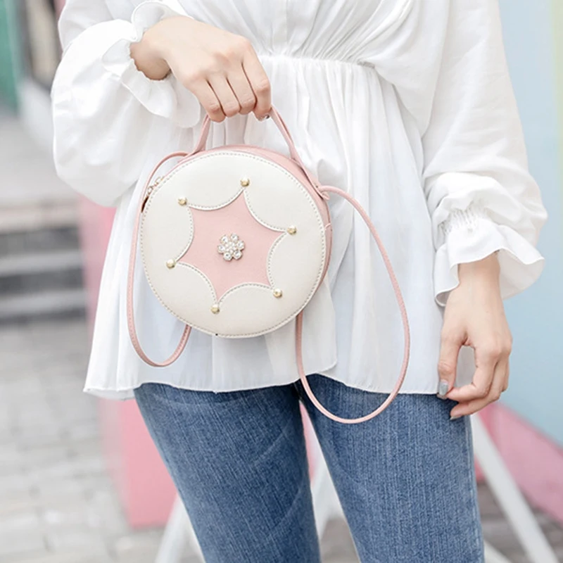 Vintage Lovely Small Circular Women Shoulder Bag Fashion Flower Geometric Pattern Crossbody Messenger Mini Mobile Phon | Багаж и сумки