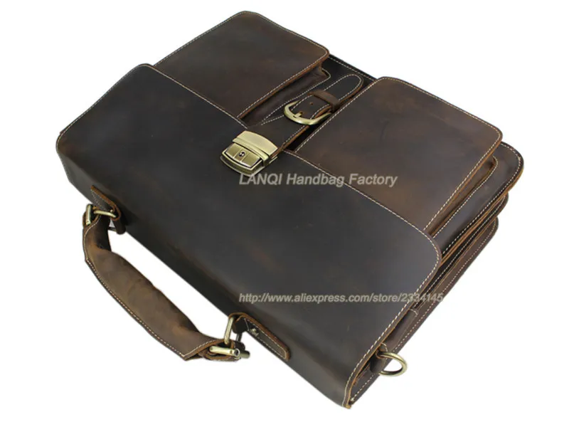 Vintage Portfolio Genuine Leather Men Briefcase 15.6