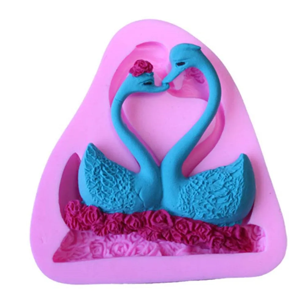 Два лебедя Роза Форма 3D Fondant силиконовая форма для свеч шоколадные сопы формы