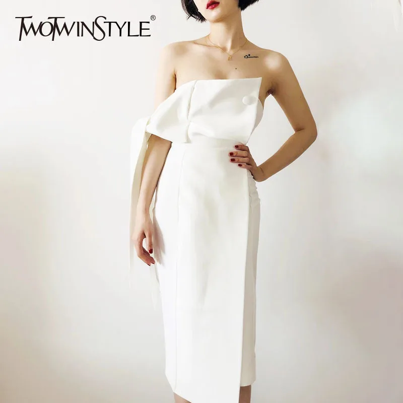 TWOTWINSTYLE модные белые вечерние платья для женщин без рукавов бретелек на шнуровке