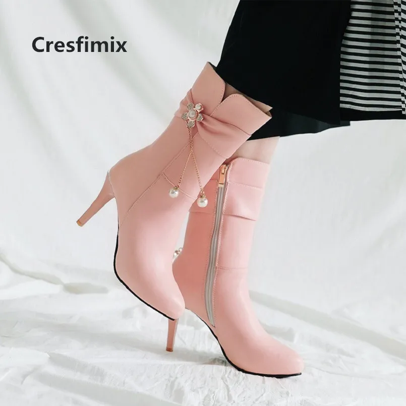 

Cresfimix women fashion sweet comfortable side zipper mid calf long boots lady autumn pu leather boots cool comfy boot a3071