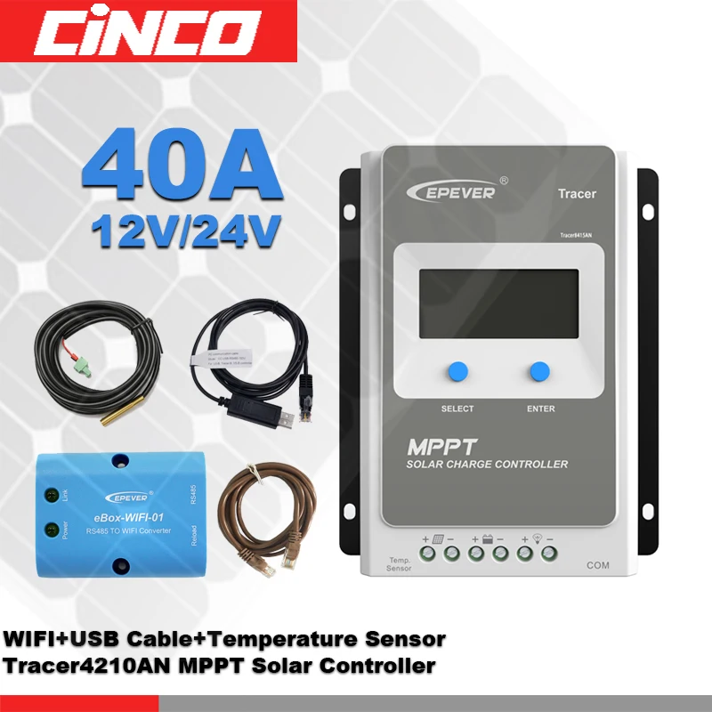 Контроллер заряда солнечной батареи Tracer4210AN 40A 12 В/24 100 в MPPT с eBOX WIFI и USB кабелем