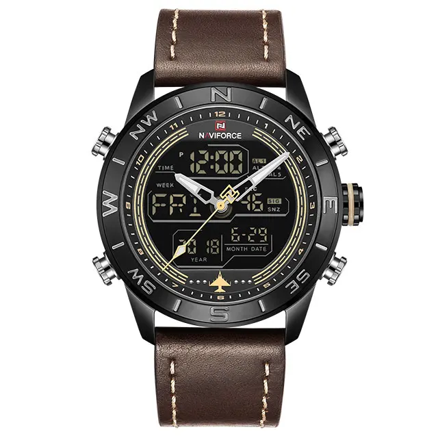 black yellow NAVIFORCE мужские s светодиодный аналоговые цифровые часы мужские военные водонепроницаемые кожаные спортивные кварцевые часы мужские повседневные часы Relogio Masculino - Цвет: black yellow