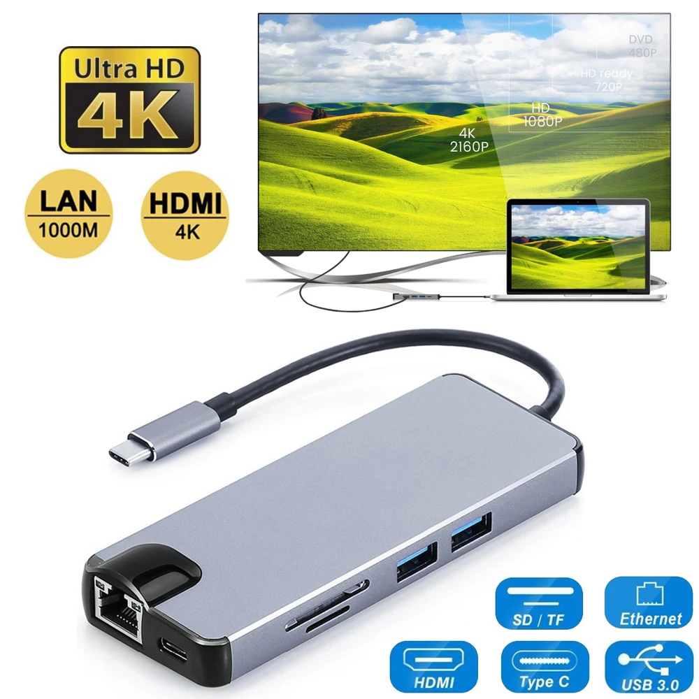 USB Type C к HDMI VGA гигабитный Ethernet Lan RJ45 адаптер для Macbook Air Pro 2018 концентратор кардридер