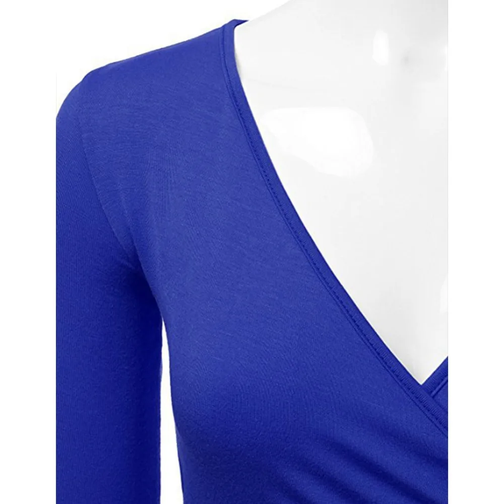 Летние повседневные топы женские с длинным рукавом крест-накрест wrap slim fit