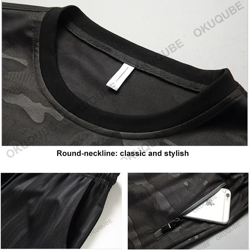 Men Running Set Two Pieces Tracksuit Man Printed Elastic Waistband Pockets Work Out Clothes Jogging Gym Training Sportswear Male | Спорт и