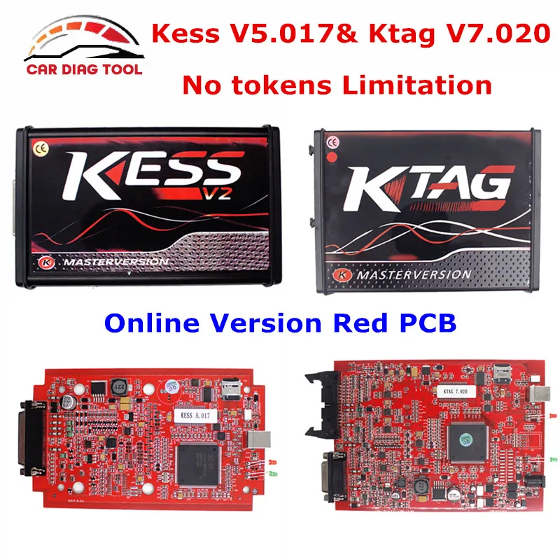 DHL бесплатно Ktag V7.020 K тег 7 020 К 7020 интернет версия + KESS V2 V5.017 Kess 5 017 v2 5017 красный PCB ECU