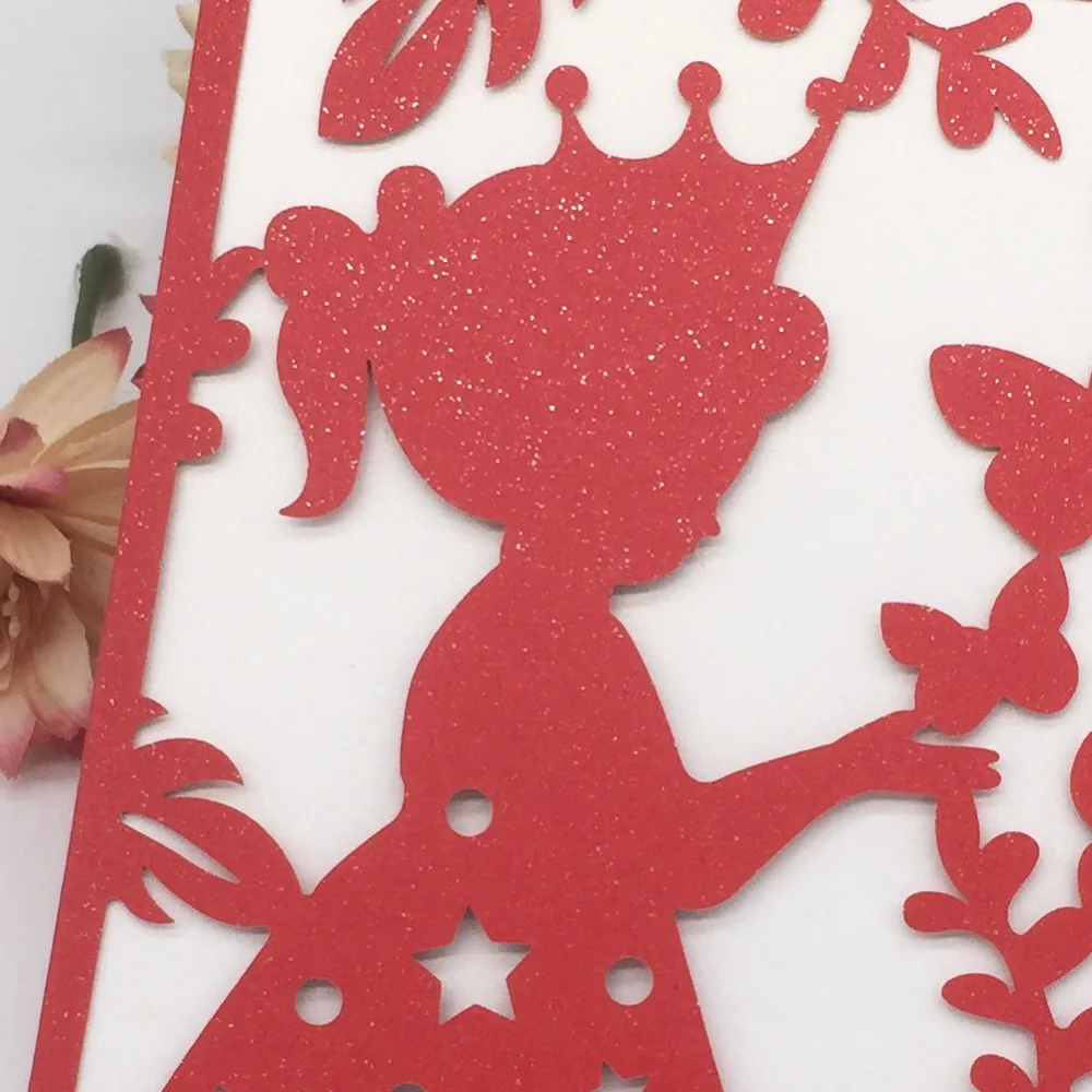 

50Pcs/Lot Hotsale Girl Butterfly Pearl paper Card Christening Baptism Earth Day Birthday Invitations Blessing Greeting Card