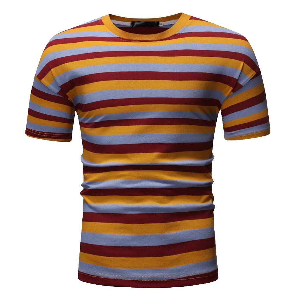 Летняя мужская футболка тонкая полосатая с коротким рукавом и круглым вырезом