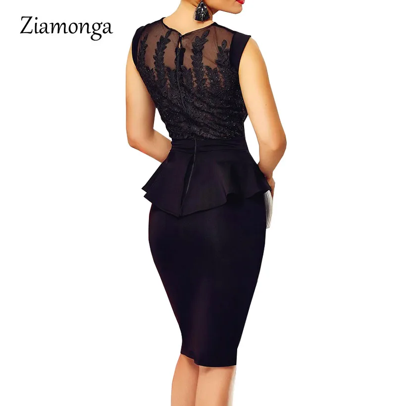 Ziamonga модное черное Бандажное платье Вечерние элегантное офисное Vestidos De work Mujer