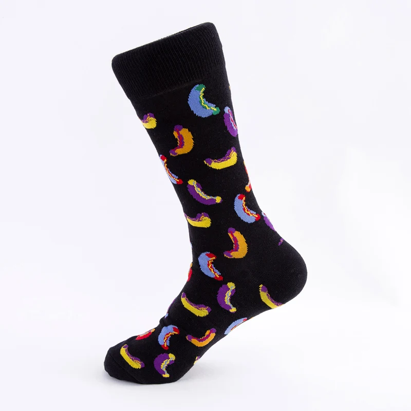 black hot dog Крутые пиво, картофель фри, напитки для гурманов, креативность, узор Happy Crew Burger Street, носки для скейтеров, хлопковые короткие забавные носки для мужчин и женщин - Цвет: black hot dog