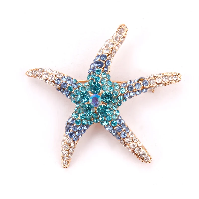 Красные и синие кристаллы стразы Морская звезда модная брошь булавки для