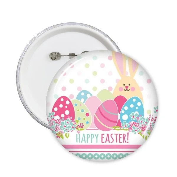 

Happy Easter Religion Christianity Festival Colored Egg Bunny Chicken Culture Round Pins Badge Button Clothing Decoration 5pcs