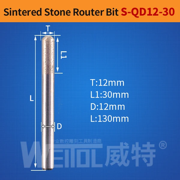 S-QD12-30 Weitol 1 шт. 6 мм/8 мм хвостовик спеченный камень фрезы шариковый нос плоская головка алмазные ЧПУ Инструменты для резьбы по граниту мрамору - Длина режущей кромки: S-QD12-30