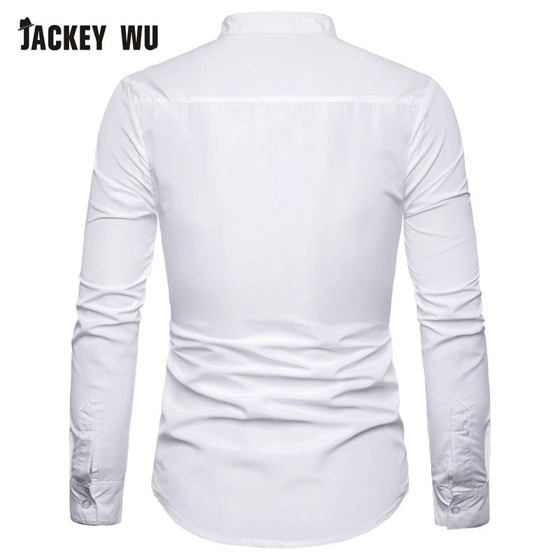 JACKEYWU Брендовые повседневные рубашки для мужчин 2019 Мода Мандарин воротник с