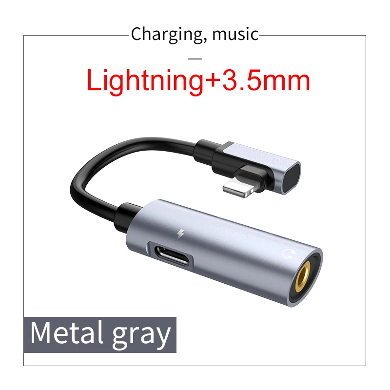gray HOCO аудио кабель для Apple plug 2в1 Быстрая зарядка 3,5 мм аудио конвертер адаптер для iPhone X XS Max XR 8 наушники Поддержка Микрофона - Цвет: gray