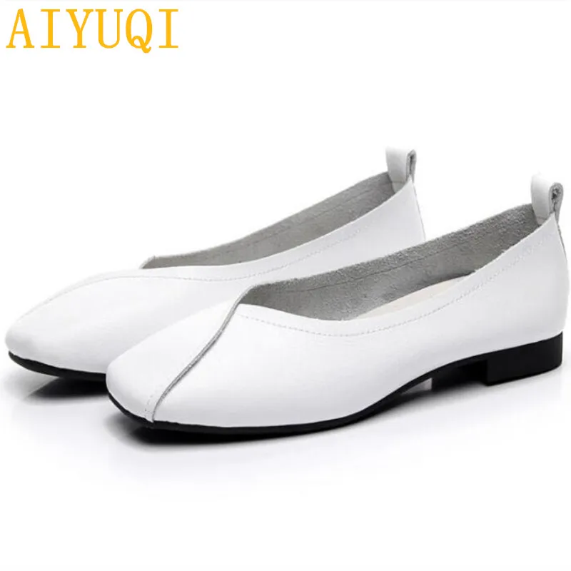 white AIYUQI/обувь на плоской подошве; Новинка года; сезон осень; женская обувь на плоской подошве из натуральной кожи; женская повседневная обувь без застежки; большие размеры 35-43 - Цвет: white
