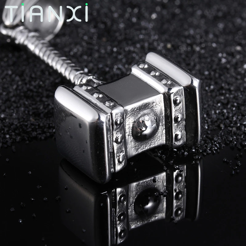 TIANXI Stainless Steel Silver Color Hammer Necklace Classic Punk Men Jewelry Charm Pendant &amp Twisted Singapore Chain Accessories |