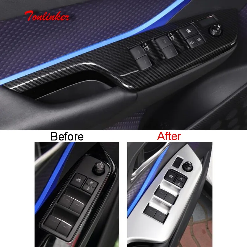 

Tonlinker Cover Sticker For Toyota CHR 2018 Car Styling 4 Pcs ABS Chrome Door lift button position Decoration Cover Stickers