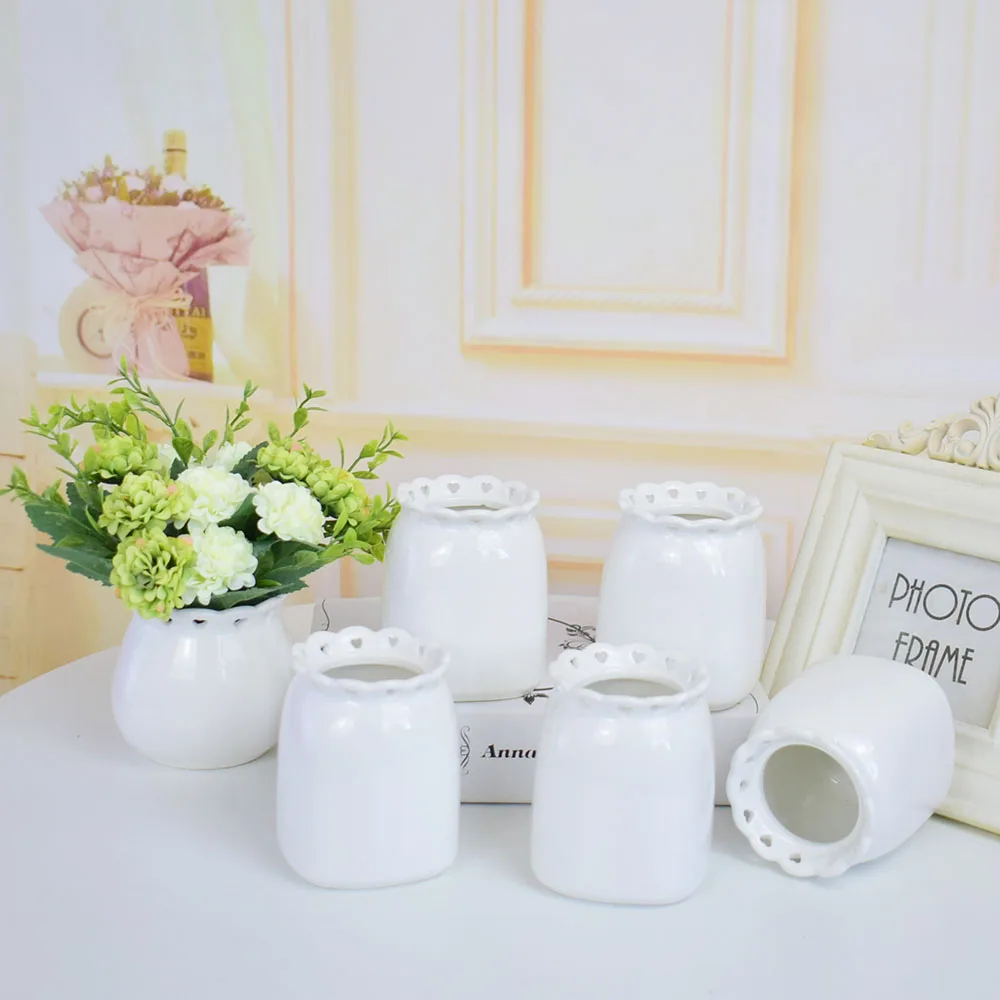 Фото Настольная мини белая Цветочная фарфоровая ваза домашняя Ваза для свадьбы