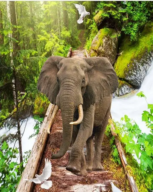 Самоклеящиеся обои 3D напольные покрытия лес слон деревянный мост плитки фоновые