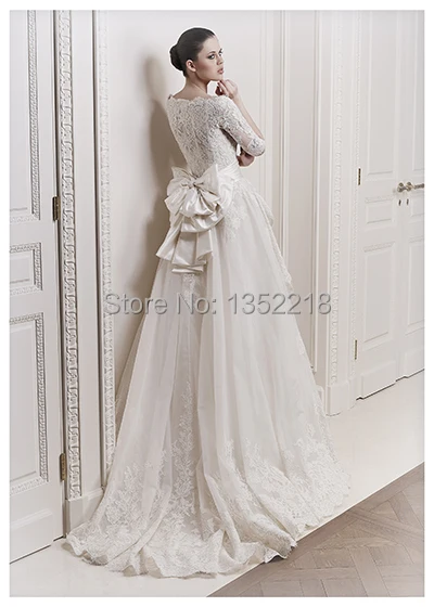 2015 Handmade V Neck Long Sleeve Zuhair Murad Wedding Dresses with Bow vestidos de noivas Sexy Bridal Gowns China LHX04123 | Свадьбы и