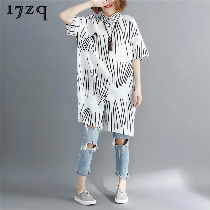 

17zq 2018 Новый кардиган рубашка с принтом Женская Удобная Простая рубашка большого размера летние элегантные блузки Camicie Da Donna T5058