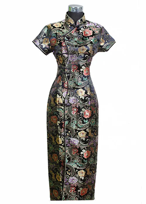 Черные традиционные китайские платья s M ujer Vestido новые женские атласные Длинные