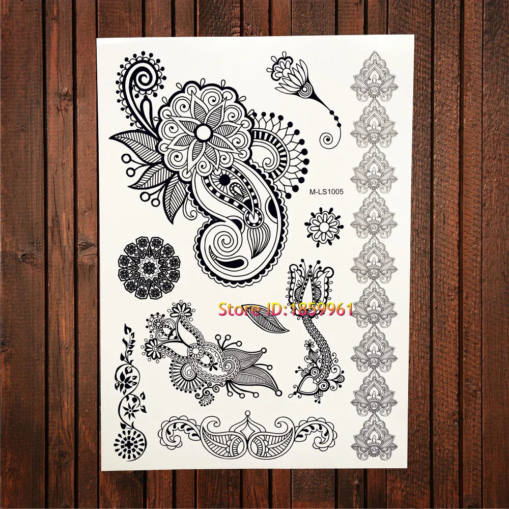 1 шт. черная сетка из хны с узором временная татуировка женский боди-арт цветок