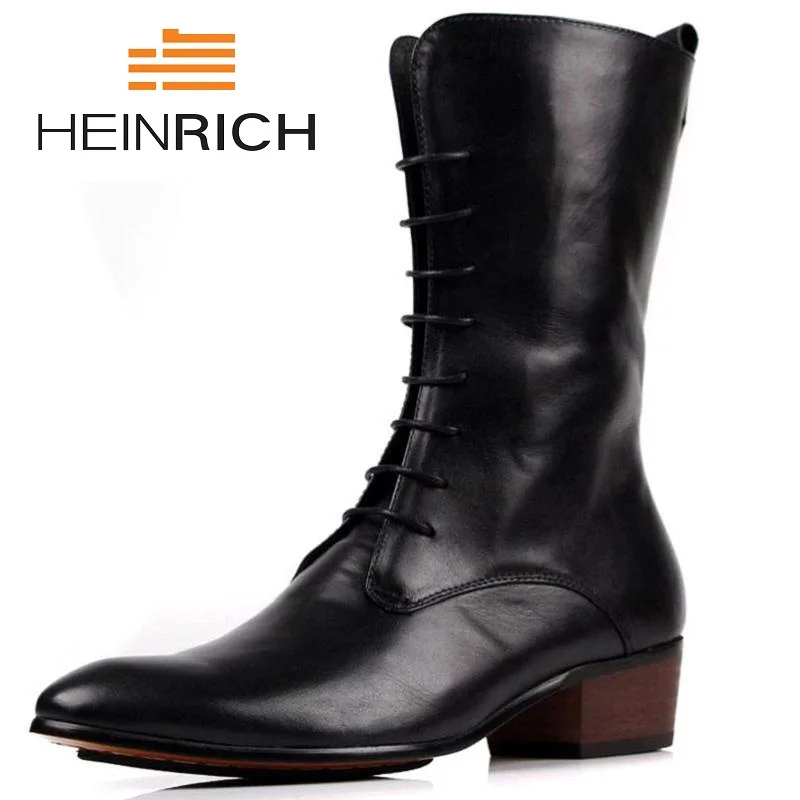 HEINRICH 2018 Men Boots Genuine Leather Shoes Mid-Calf Motorcycle Male Low Heels Footwear Botte Homme | Обувь