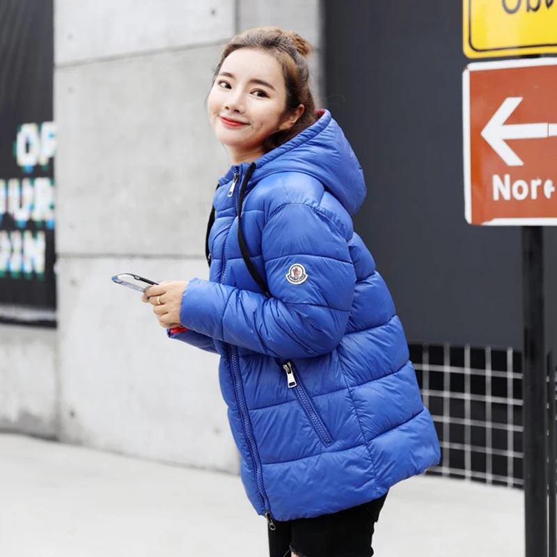 2018 New Fashion Metal Silver Black Color Hooded ackets Coats Women's Winter Warm Down Cotton Padded Short Parkas Outwear | Женская