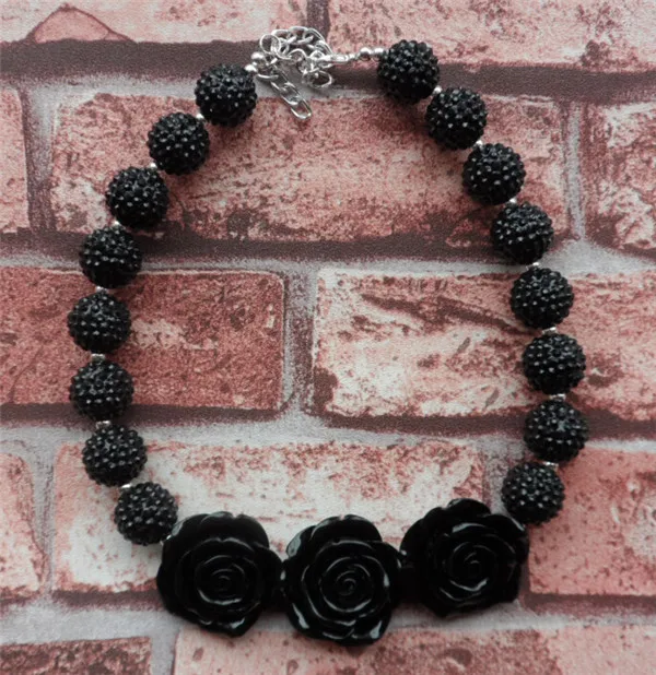 Hotter selling black resin flower pendant necklace&ampbracelet set kids child DIY chunky bubblegum beaded jewelry | Украшения и