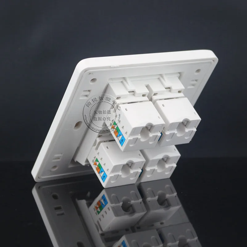 Настенная панель с 4 портами CAT6 RJ45 сетевая Ethernet LAN розетка гигабитная Лицевая