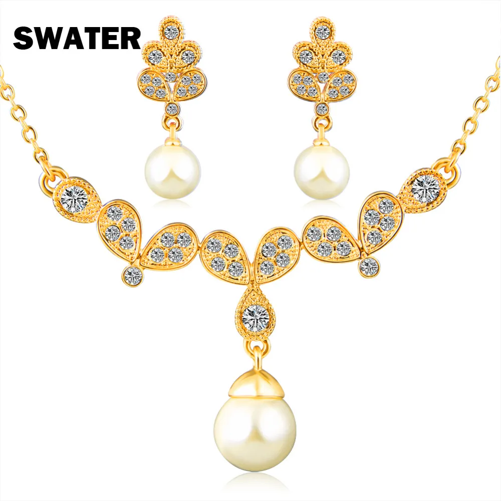 Swater Мода золото Цвет искусственный жемчуг горный хрусталь Цепочки и ожерелья