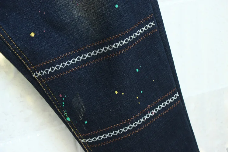 Новые женские осенне-зимние модные джинсы с эластичной резинкой на талии 2017