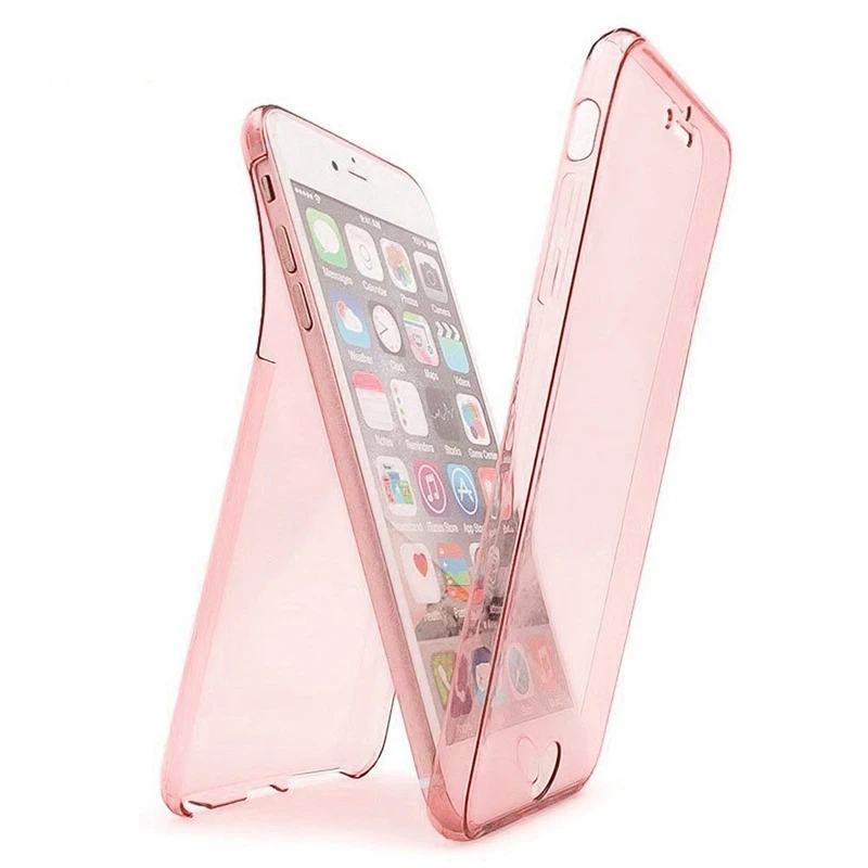 2 в 1 360 полный защитный блестящий тонкий чехол из ТПУ для Coque iPhone 7 8 Plus 6 6S Plus X 11 Pro Max Funda двусторонний чехол - Цвет: Clear Rose