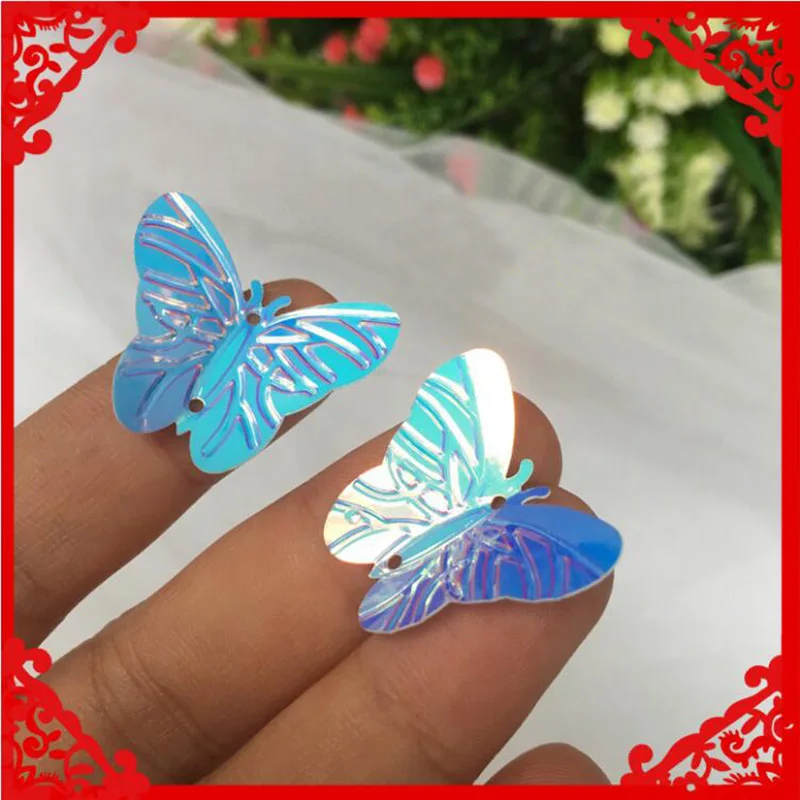 Beautiful Shining Butterfly Sequins Rainbow Blue Lifelike Decoration Materials Accessories For Wedding Dress | Дом и сад