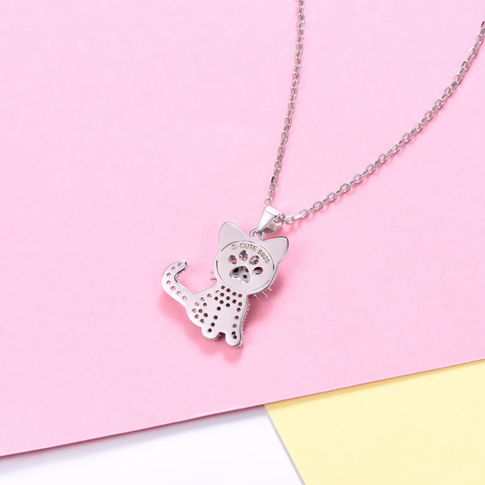 SILVERCUTE роскошные 925 пробы Серебряный котенок кулон цепочки и ожерелья для женщин
