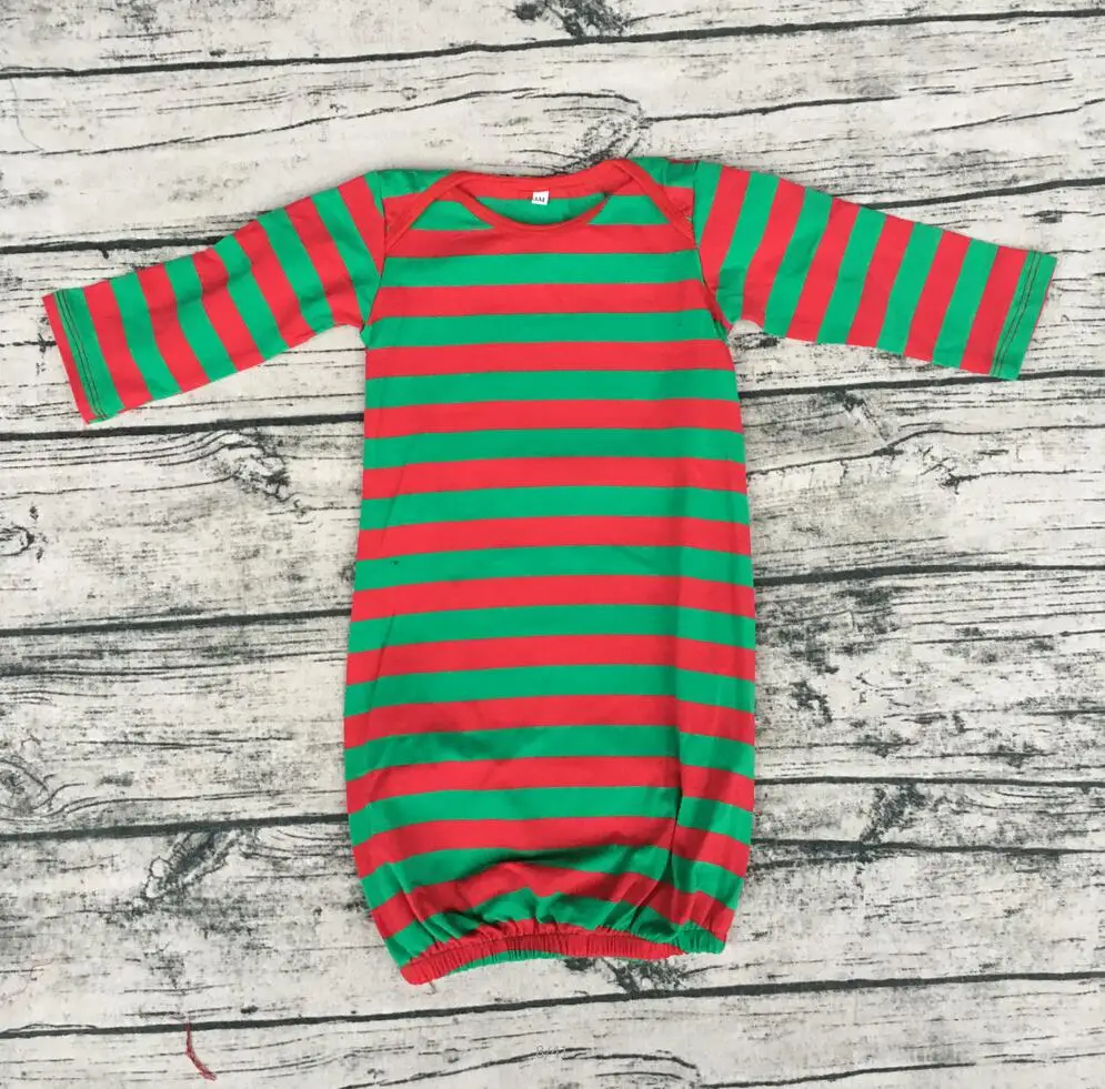 Christmas 25 December Latest Designs Baby Comfertable Sleep Gown Cotton Baby Red Green Stripe Gown