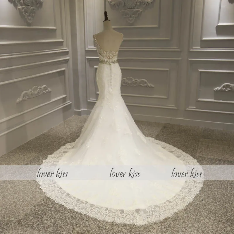 Женское свадебное платье Русалка кружевное на бретельках с аппликацией и