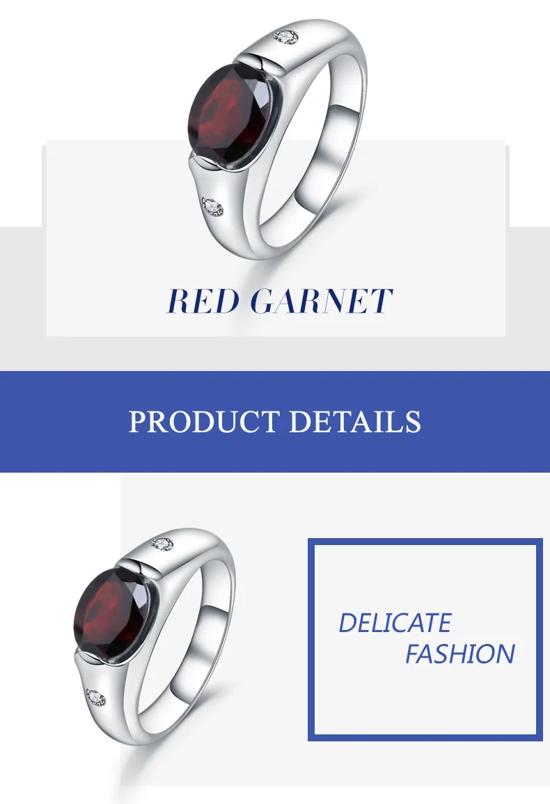 GEM'S BALLET 2.21Ct натуральный красный гранат драгоценный камень Обручальное кольцо для женщин Подлинная Твердые 925 пробы серебряные ювелирные изделия