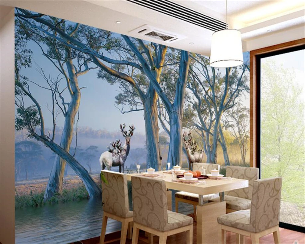 

Custom high quality 3D wallpaper European forest tree elk oil painting background wall wallpapers for living room Beibehang