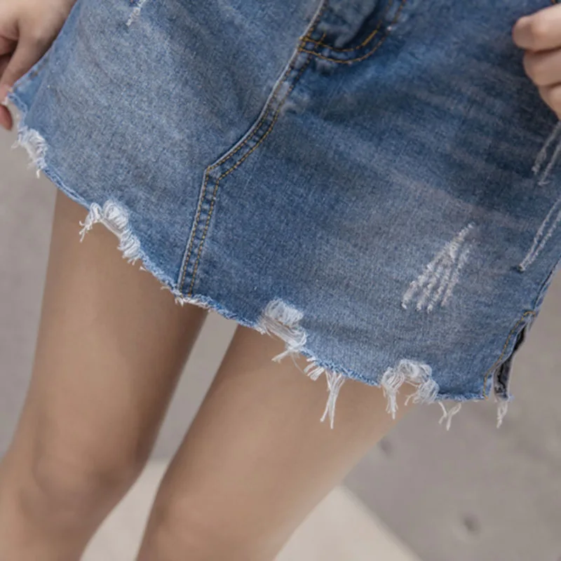 Джинсовая юбка Skort Весна и лето Стиль 2019 Женская с дырками Faldas мини для девочек