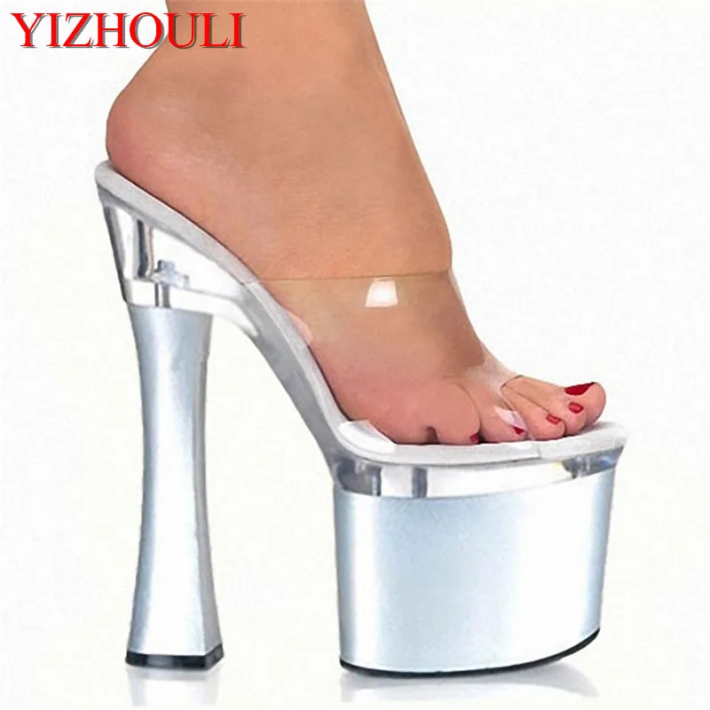 

Fashionable 18CM square heel slipper, summer transparent shoe upper, woman tall slipper, all sorts of color