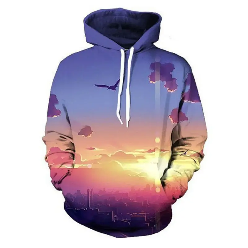 

2018 FASHION MEN WOMEN eagle sunrise Quiet city 3D print Hoodie Sweatshirts Pullovers Autumn Tracksuit Winter Loose Thin Hoody