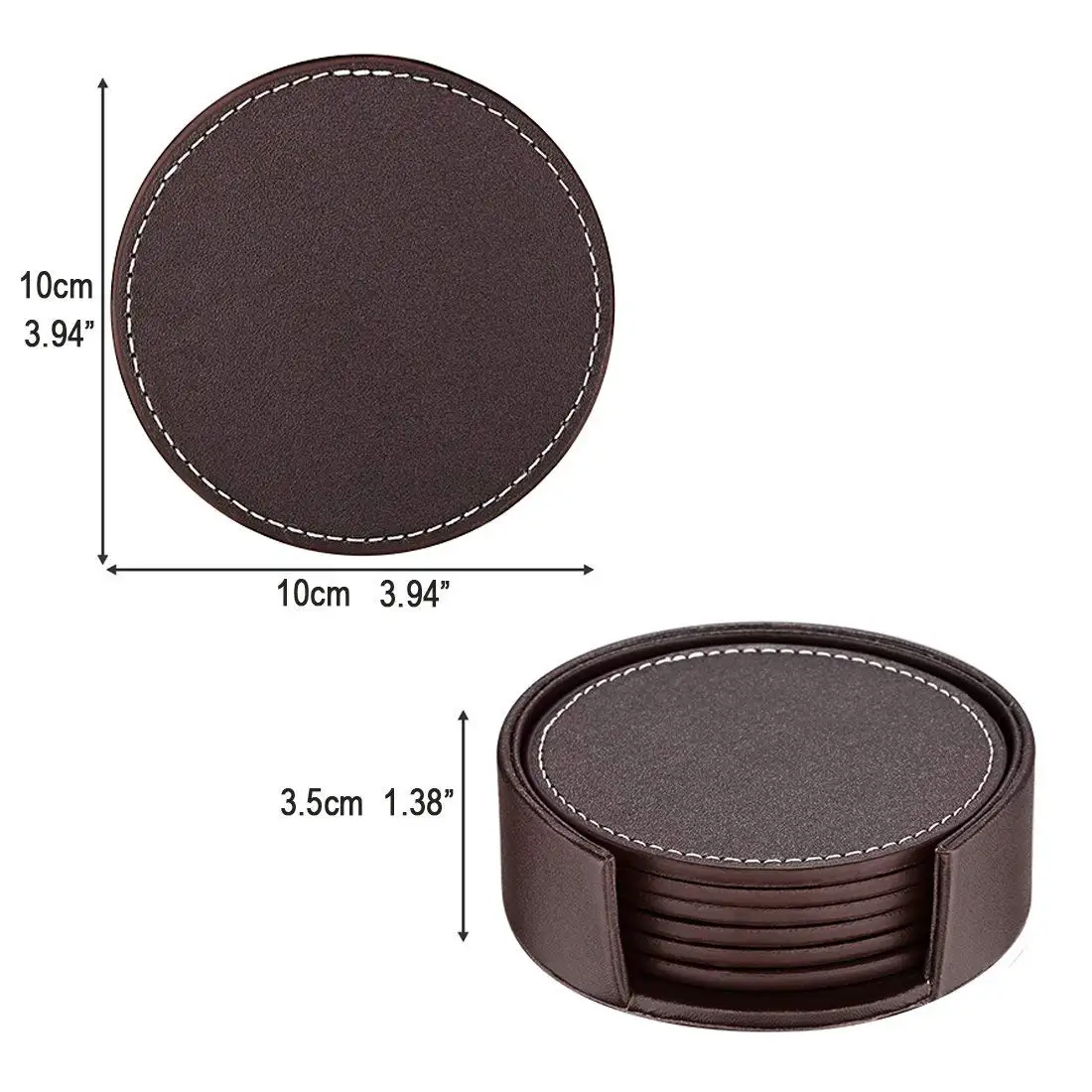 Coasters For Drinks Leather With Holder Set Of 6 Protect Furniture From Water Marks Scratch And Damage (Brown) | Дом и сад